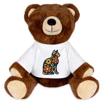 Flower cat in midnight blue - MiniFeet® RecycelBär® Teddy Bear Brown - white - Front