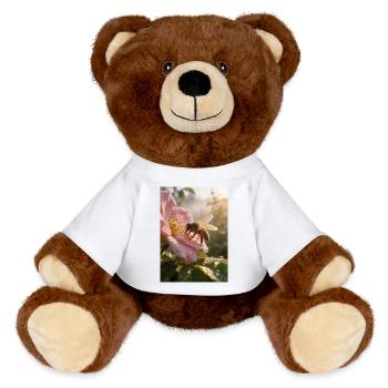Morning bee on rose blossom - MiniFeet® RecycelBär® Teddy Bear Brown - white - Front