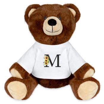 M Monogramm Sonnenblumen - MiniFeet® RecycelBär® Braun - Weiß - Vorne
