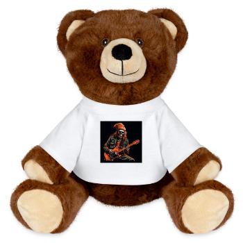 Orange Cap Skeleton Guitarist - Vecteur frappant - Nounours RecycelBär® marron - blanc - Devant