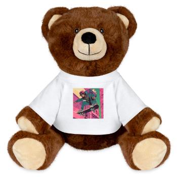 80er Jahre Anime Typ beruhigender hochwertiger Modedruck - MiniFeet® RecycelBär® Braun - Weiß - Vorne