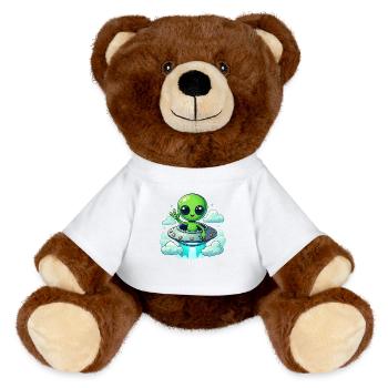 Alien Shows Peace - MiniFeet® RecycelBär® Teddy Bear Brown - white - Front