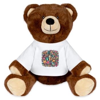 Bunte Collage aus sommerlichen Köstlichkeiten und Objekten - MiniFeet® RecycelBär® Braun - Weiß - Vorne