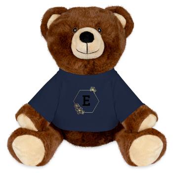 Buchstabe e Goldener Blumenrahmen - MiniFeet® RecycelBär® Braun - French Navy - Vorne