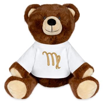 Virgo Zodiac Symbol Two Tone Golden - MiniFeet® RecycelBär® Teddy Bear Brown - white - Front