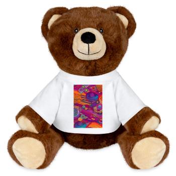 Retro Pattern - MiniFeet® RecycelBär® Teddy Bear Brown - white - Front
