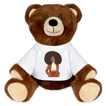 Afro chic avec un blazer orange - Nounours RecycelBär® marron - blanc - Devant
