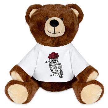 🦉 Owl with Bollenhut 🌳 - MiniFeet® RecycelBär® Teddy Bear Brown - white - Front