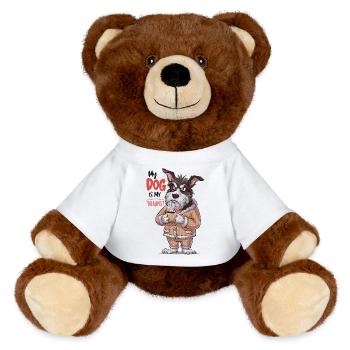 Mein Hund ist mein Therapeut Tierliebhaber - MiniFeet® RecycelBär® Braun - Weiß - Vorne