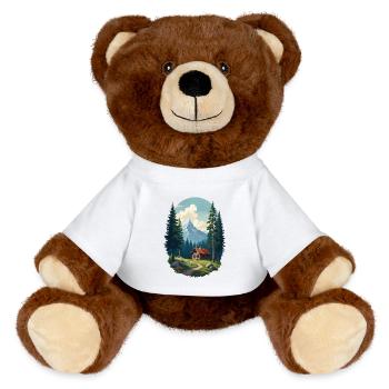Verpixelte Hütte im Wald - MiniFeet® RecycelBär® Braun - Weiß - Vorne