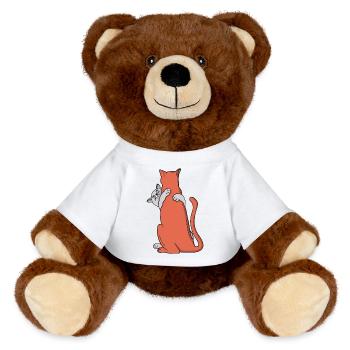 Zwei Katzen umarmen Freundschaft - MiniFeet® RecycelBär® Braun - Weiß - Vorne