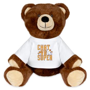 Chat Goes Super - MiniFeet® RecycelBär® Teddy Bear Brown - white - Front