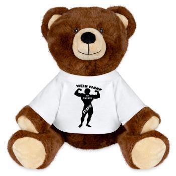 Starker Mann Ehe Liebe Paar Fitness Spruch Sport - MiniFeet® RecycelBär® Braun - Weiß - Vorne