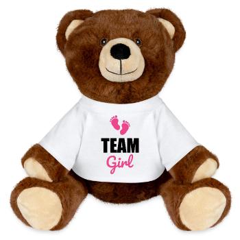 Team Girl,Baby Pregnancy Announcement - MiniFeet® RecycelBär® Teddy Bear Brown - white - Front