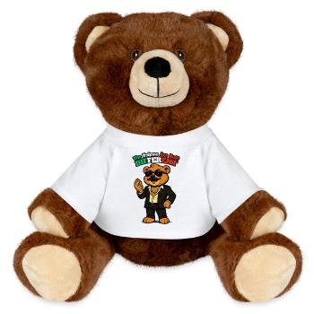 Mafioso Teddybär - Italienischer Humor - MiniFeet® RecycelBär® Braun - Weiß - Vorne