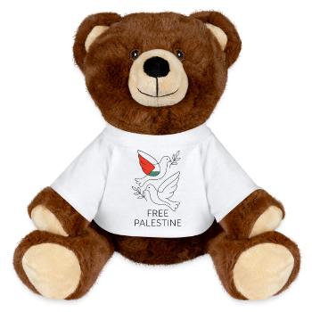 Taube des Friedens - Freies Palästina - MiniFeet® RecycelBär® Braun - Weiß - Vorne
