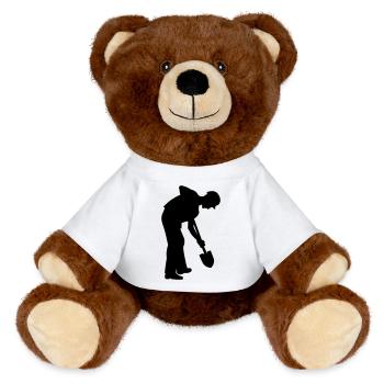 Fleißiger Bodenarbeiter – Grabteam - MiniFeet® RecycelBär® Braun - Weiß - Vorne