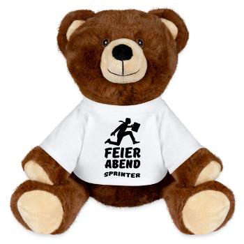 Feierabend Sprinter Geschenk Arbeit Büro - MiniFeet® RecycelBär® Braun - Weiß - Vorne