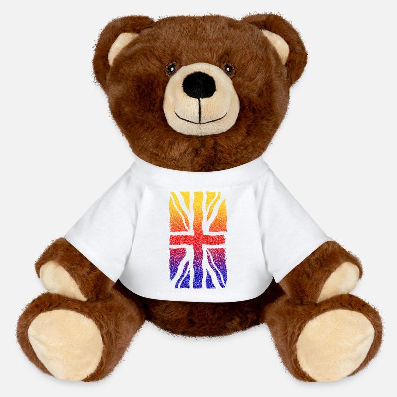 Union Jack Rainbow Distressed wave - MiniFeet® RecycelBär® Teddy Bear Brown - white