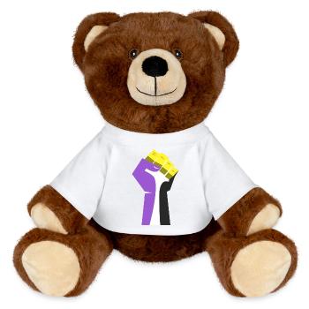 The Raised Fist (Purple, Yellow, Black, White) - MiniFeet® RecycelBär® Teddy Bear Brown - white - Front