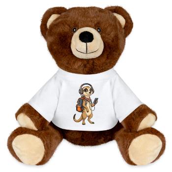 Meerkat mit Rucksack und Kopfhörern Erdmännchen - MiniFeet® RecycelBär® Braun - Weiß - Vorne
