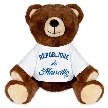 Tee-shirt Sweat Marseille République - Nounours RecycelBär® marron - blanc - Devant