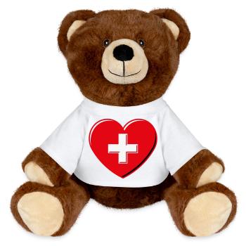 Herz Mit Schweizerkreuz (Schweiz / 3D / 3C) - MiniFeet® RecycelBär® Braun - Weiß - Vorne