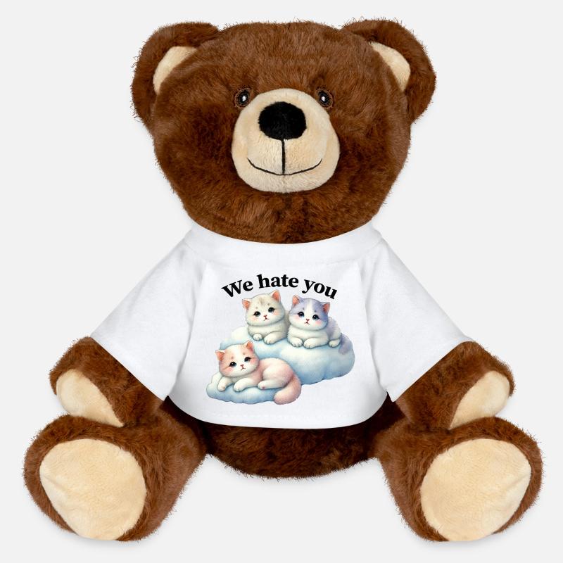Drei flauschige Kätzchen "We hate you" - MiniFeet® RecycelBär® Braun - Weiß