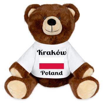 Krakau, Polen - Stilvolle Drucke - MiniFeet® RecycelBär® Braun - Weiß - Vorne