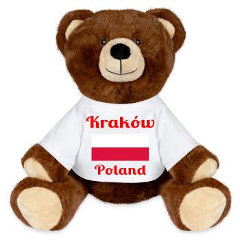 Krakau, Polen - Stilvolle Drucke - MiniFeet® RecycelBär® Braun - Weiß - Vorne
