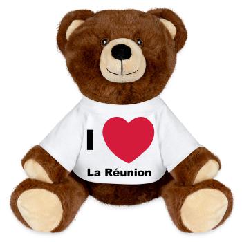Ich liebe La Réunion - MiniFeet® RecycelBär® Braun - Weiß - Vorne