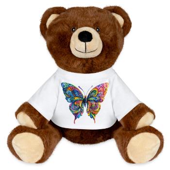 Bunter Farbenschmetterling - MiniFeet® RecycelBär® Braun - Weiß - Vorne