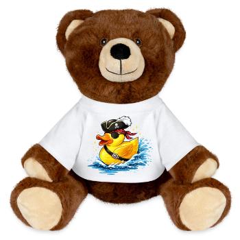 Freche Gummiente im Piratenlook mit Augenklappe - MiniFeet® RecycelBär® Braun - Weiß - Vorne
