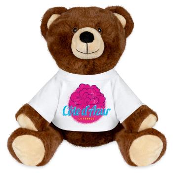 Côte d'Azur Retro Oleander France Souvenir - MiniFeet® RecycelBär® Teddy Bear Brown - white - Front