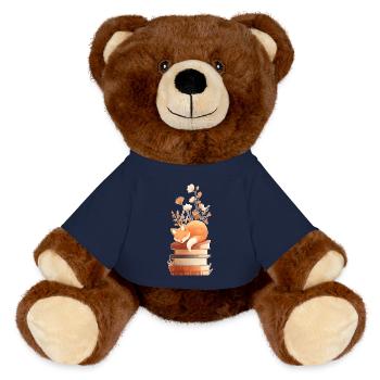 Fox on stack of books - MiniFeet® RecycelBär® Teddy Bear Brown - french navy - Front