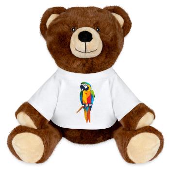 Motif d’explosion colorée de l’ara sur une branche - Nounours RecycelBär® marron - blanc - Devant