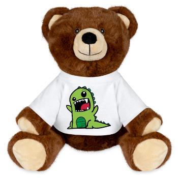 Dinosaur T-Rex Comic Style Dino in green - MiniFeet® RecycelBär® Teddy Bear Brown - white - Front