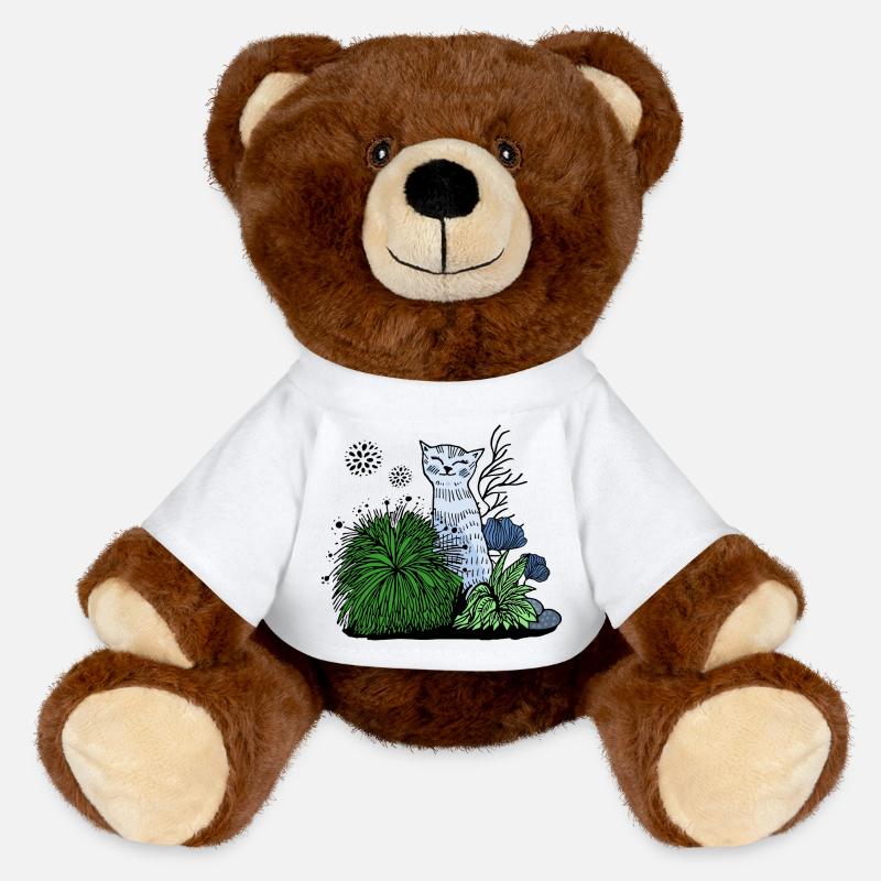 Chat souriant dans le feuillage - Nounours RecycelBär® marron - blanc
