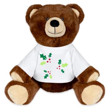 drei Stechpalmenzweige mit drei roten Beeren - MiniFeet® RecycelBär® Braun - Weiß - Vorne