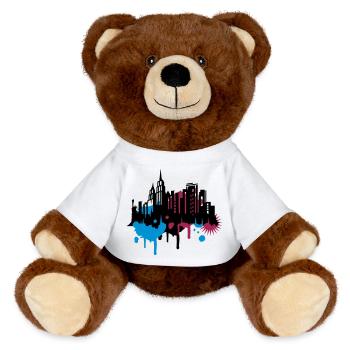 Großstadt stencil art New York City Graffiti - MiniFeet® RecycelBär® Braun - Weiß - Vorne
