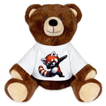 Roter Panda Dab – Kawaii Tanz Motiv - MiniFeet® RecycelBär® Braun - Weiß - Vorne
