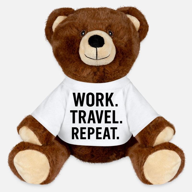 Work Travel Repeat – Adventure &amp; Backpacker Shirt - MiniFeet® RecycelBär® Teddy Bear Brown - white