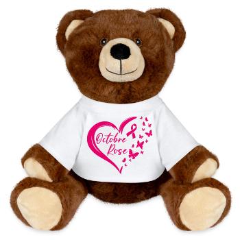 Pink October Ribbon Awareness - MiniFeet® RecycelBär® Teddy Bear Brown - white - Front