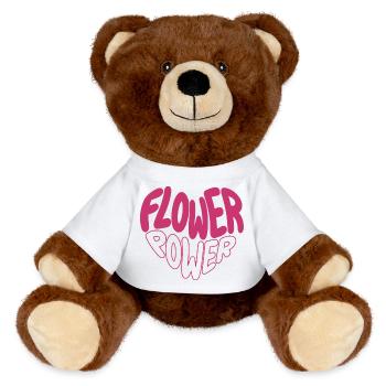 Flower Power Pink Font Design - MiniFeet® RecycelBär® Teddy Bear Brown - white - Front