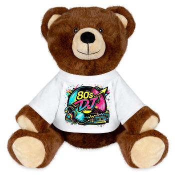 80s DJ Neon Vibe - MiniFeet® RecycelBär® Teddy Bear Brown - white - Front