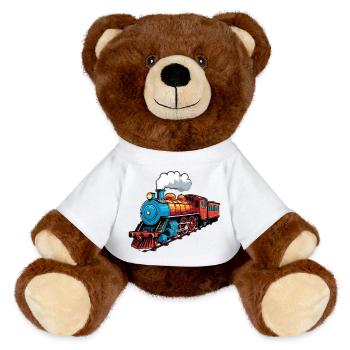 bunte Dampflokomotive für kleine Eisenbahner - MiniFeet® RecycelBär® Braun - Weiß - Vorne