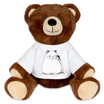 Gros câlin avec un chat - Nounours RecycelBär® marron - blanc - Devant