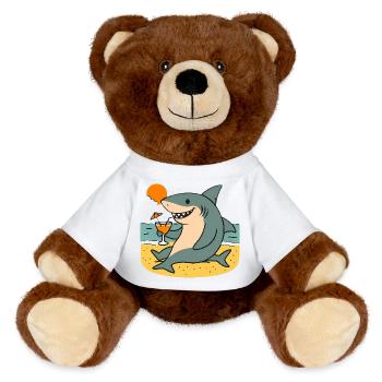 Sandhai mit Strandgetränk - MiniFeet® RecycelBär® Braun - Weiß - Vorne