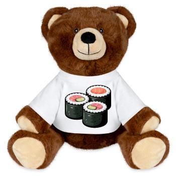 Sushi Roll Cute Food Lover - MiniFeet® RecycelBär® Teddy Bear Brown - white - Front