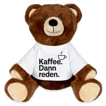 Kaffee Gespräche – Reden am Morgen - MiniFeet® RecycelBär® Braun - Weiß - Vorne